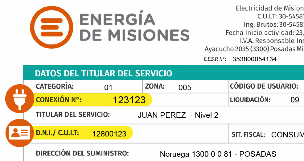 Factura de Energía de Misiones - Detalle de boleta de energía eléctrica